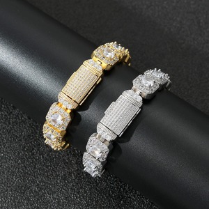 Bracelet Hip-Hop Européen et Américain pour Hommes, Boucle à Rabat de 13 mm, Cuivre Sertie de Zircon, Accessoires Hip-Hop Tendance pour Hommes - Product Image 4