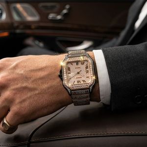 Luxury square <b>diamond</b> wristwatch with roman numeral dial sparkling gemstone encrusted bezel and bracelet elegant design - Product Image 3