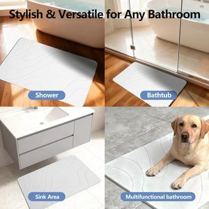 Tapis de bain rectangulaire minimaliste en TPE, couleur unie, antidérapant avec support en caoutchouc pour douche, tissé pour salle de bain, antidérapant, couleur beige unie - Product Image 2