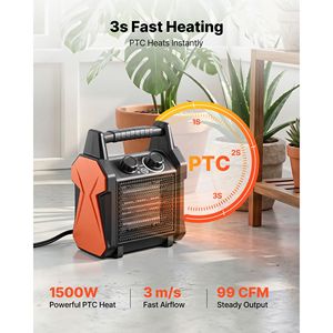 Calentador Eléctrico PTC de 1500W con Ventilador, Modos de Calor Bajo y Alto, Protección Contra Sobrecalentamiento, Apagado por Volteo - Product Image 2