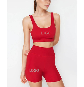 Conjunto Deportivo de Alto Rendimiento para Mujer, Pantalones Cortos Ajustados de Cintura Alta con Efecto Levanta Glúteos, Escote en Forma de U, Ropa de Yoga, Conjunto Combinado de Nailon/Spandex - Product Image 3