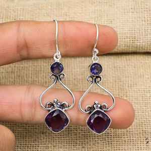 Bijoux en améthyste, boucles d'oreilles en argent sterling 925, fabrication artisanale, magnifiques bijoux spirituels, bague ajustable pour elle - Product Image 1