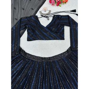 LEHENGA CHOLI DESIGNER GEORGETTE AVEC BRODERIE ET TRAVAIL DE SEQUENCES, NOIR, AVEC DUPATTRA - Product Image 5