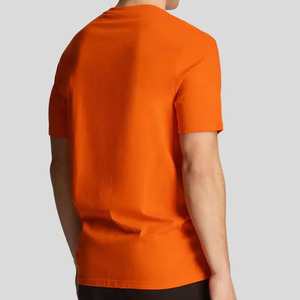 Men's Orange Cotton T-Shirt O-Neck Short Sleeve Casual Solid Color Regular Fit Printed Jersey Knitted Top - Product Image 3