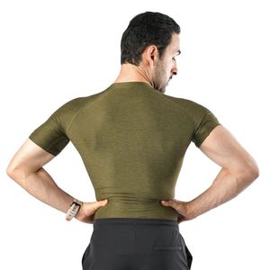 <b>Olive</b> <b>Green</b> Men's Short Sleeve Crew Neck Fitted <b>T</b> <b>Shirt</b> Slim Fit Athletic Top for Workout Training Gym Fitness Sportswear - Product Image 6