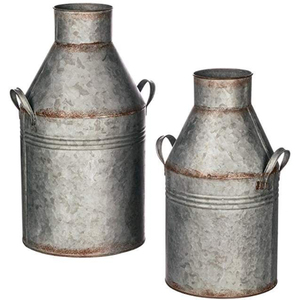 Modern Decorative Metal Galvanized Flower Vases Handmade Milk Can With <b>Side</b> Handle For Home Outdoor Garden Decor Flower Holder - Product Image 6