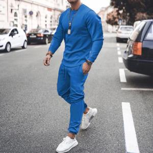 Ensemble de survêtement blanc pour homme, sweat-shirt à manches longues et col rond, pantalon de jogging, couleur unie, tenue de sport décontractée, coupe régulière longueur entière - Product Image 3