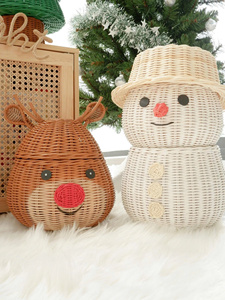 Cesta de Almacenamiento con Tapa de Muñeco de Nieve, Organizador de Mimbre con Lindo Personaje Navideño, Decoración Festiva y Acogedora para el Hogar en Invierno, Regalos para Niños - Product Image 3