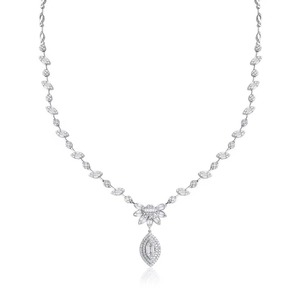 Moissanite Diamond Alloy Wedding Necklace Marquise Cut <b>Rope</b> <b>Chain</b> Customized Flower Design for Women - Product Image 2