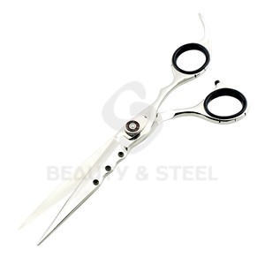 Professional Stainless Steel Hair Cutting Scissors with Scalloped Blade Design and Ergonomic Black Inner <b>Rings</b> - Product Image 5