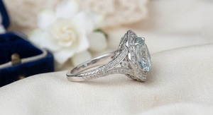 March Birthstone Dainty Engagement Party Wear Rhodium Plated Heart Shape Pave Setting Aquamarine Western Style 925 Sterling - Product Image 3