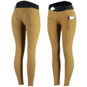 Pantalon d'équitation taille haute pour femme, long, couleur unie, avec poches zippées, en tissu respirant - Product Image 3