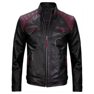 Premium Mens Vintage Biker <b>Leather</b> <b>Jacket</b> Slim Fit Motorcycle PU Coat Quilted Shoulder Racing Fashion Streetwear Stand Collar - Product Image 1