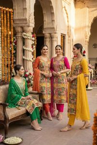 Viscose Banarasi <b>Kurta</b> Set with Hand Work Nazmin Dupatta Rayon Bottom Cotton Inner Ethnic Suit Festive Wedding Wear for <b>Women</b> - Product Image 6