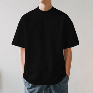 เสื้อยืดคอกลมแขนสั้นทรงโอเวอร์ไซส์ลำลองสำหรับผู้ชาย สีพื้น ผ้าเจอร์ซีย์ 100% ผ้าฝ้ายถัก - Product Image 2