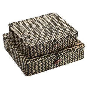 Ensemble de 2 paniers de rangement plats en osier tressé avec couvercle, en jonc de mer naturel, faits à la main, vente en gros, écologiques, fabriqués au Vietnam - Product Image 1