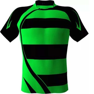 Men's Short Sleeve Rugby Jersey Striped Lime Green Black Moisture Wicking Crew Neck Polyester Sport Apparel - Product Image 3