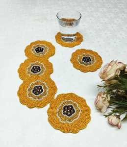 Handmade Eco-Friendly Customizable Polyester/Cotton Floral Embroidered <b>Coasters</b> with Stripe Pattern for Home & Hotel Use - Product Image 3