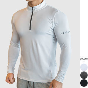 Chemises de sport pour hommes, à séchage rapide, pour la course à pied, le golf, la salle de sport, à manches longues, avec fermeture éclair 1/4, pull-over - Product Image 1