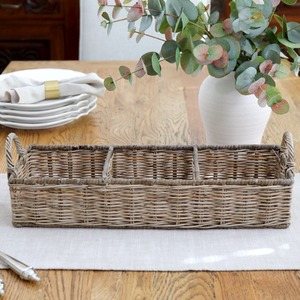 Panier de rangement rectangulaire moderne en rotin naturel à 3 compartiments - Product Image 1