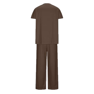 Ensemble de blouses médicales marron pour femmes, coton et polyester, uniforme d'hôpital, pantalon inclus, col en V, manches courtes - Product Image 3