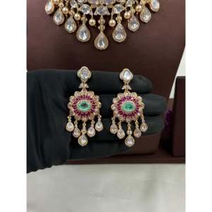 Indian Ethnic Jhanvi Moissanite Choker Necklace Set-Gold Plated Zircon Earring Set - Product Image 6
