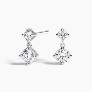 18K White Gold Classic Two Stone Round Diamond Drop <b>Earrings</b> IGI Certified Lab Grown Wedding Luxury Fine Jewelry - Product Image 1