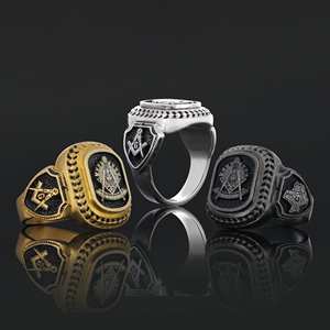 Bague Maçonnique BOJ 017 Personnalisée Unisexe, Bague Chevalière Maître Maçon du Texas, Style Hip Hop Argenté, Prix Bas - Product Image 1