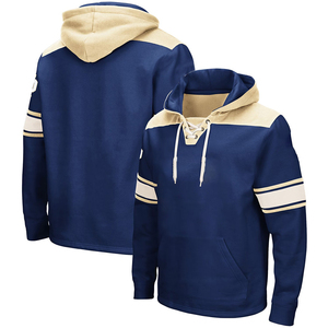 Sudadera con Capucha Azul Marino para Hombre con Rayas Crema y Cordones Delanteros, Estilo Béisbol, Manga Larga, con Bolsillos - Product Image 2