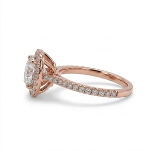 Bague de fiançailles VBSR-122 Halo Solitaire en or rose 18 carats avec diamant rond de 3,50 carats de clarté VS, diamant cultivé en laboratoire, pour femme - Product Image 5