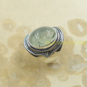 Natural Prehnite Gemstone 925 Sterling Silver <b>Ring</b> Handmade Vintage Boho <b>Statement</b> Jewelry Oval Cabochon Women Gift for him Men - Product Image 6
