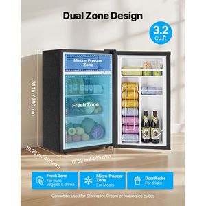 Mini 3.2 Cu.Ft porta singola reversibile frigorifero compatto a temperatura regolabile ad alta efficienza energetica ripiano in vetro a basso rumore nero - Product Image 2