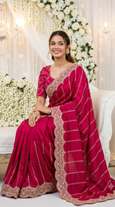 AARA Fashion Women Traditional <b>Red</b> Silk <b>Saree</b> Gold Embroidery Sun Protection All Seasons for Wedding Occasion Floor-Length - Product Image 2