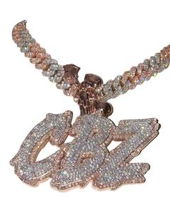 Pendentif personnalisé en moissanite VVS avec nom, plaqué rhodium, style hip-hop, bijoux sertis de pierres - Product Image 1