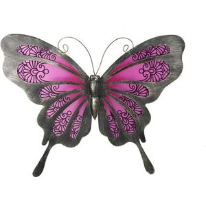 Decoración de Pared de Mariposa de Metal de 12 Pulgadas, Adornos Colgantes de Vidrio para Jardín, Patio, Valla, Arte Metálico Moderno para Exteriores - Product Image 3