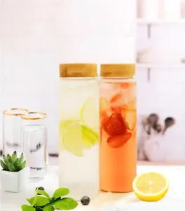 Transparent Borosilicate Glass <b>Water</b> Bottle with Bamboo Wooden Lid <b>Bulk</b> Leakproof BPA Free Reusable Drink Bottle for Office Gym - Product Image 5