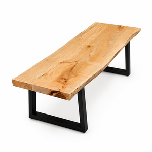Mesa de Centro de Madera Maciza con Borde Natural y Patas de Metal, Estilo Rústico Moderno para Sala de Estar de Lujo - Product Image 2