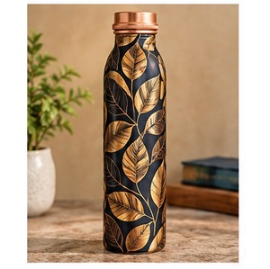Artistic Cream Coral <b>Pink</b> Floral Pattern Copper Water <b>Bottle</b> with Copper Lid Portable Travel Drinkware Metal Design Style Flower - Product Image 2