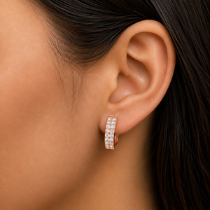 Moissanite Diamond Pave Round Brilliant Cut Women's 14K Rose Gold Plated Luxury Everyday Wear <b>Earrings</b> - Product Image 4