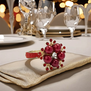 Anneau de serviette en forme de fleur antique en perles de couleur marron, écologique, élégant, accessoire décoratif pour la table - Product Image 3