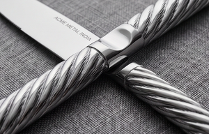 Juego de cubiertos Acme Metal India Rope Twist, modernos, de acero inoxidable, con acabado pulido de alto brillo, para fiestas, hogar y restaurantes. - Product Image 2
