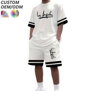 <b>Mens</b> Casual Breathable Cotton Solid Streetwear Two Piece Knitted T-Shirt Set Summer Outfit Custom Logo OEM ODM Brand - Product Image 6