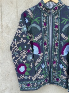 Handmade Cotton <b>Velvet</b> Suzani Bomber <b>Jacket</b> Plus Size <b>Women</b> Full Sleeve Floral Embroidery Eco-Friendly Breathable Reversible - Product Image 3