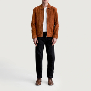 <b>Men's</b> <b>Suede</b> Bomber <b>Jacket</b> Turn-Down Collar Zipper Closure Solid Color Casual Autumn Wear Regular Fit - Product Image 4