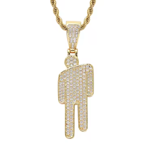 Iced Out <b>Man</b> Cartoon Pendant 10K Gold Plated Micro Pave Diamond Hip Hop Charm <b>Necklace</b> <b>Men's</b> Everyday Wear - Product Image 5