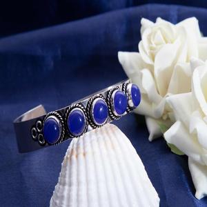 Bisel de Plata de Ley 925, Calcedonia azul oxidada, elegante, hecho a mano, chapado en oro, pulsera para mujer, fiestas de boda - Product Image 1