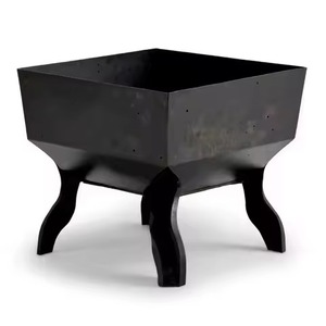 Bac à foyer en fonte noire à coins arrondis profonds, robuste, avec structure à 4 pieds, pour terrasse extérieure, foyer à bois - Product Image 6