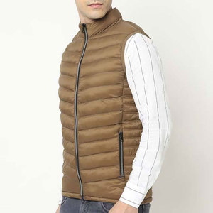 Chaqueta sin mangas acolchada marrón para hombre, talla grande, de invierno, con cremallera, cuello alto, cortavientos, relleno de poliéster, informal, para otoño - Product Image 3