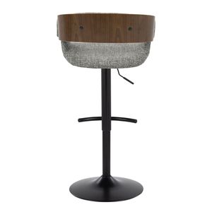 Elisa Mid Century Modern <b>Adjustable</b> Barstool with Swivel Black Metal Walnut Wood Grey Fabric Rounded T <b>Footrest</b> - Product Image 5