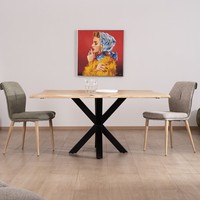 Table à manger Vandana Ivory Grain 140 cm en bois d'acacia avec pieds en métal 3D Mikado
